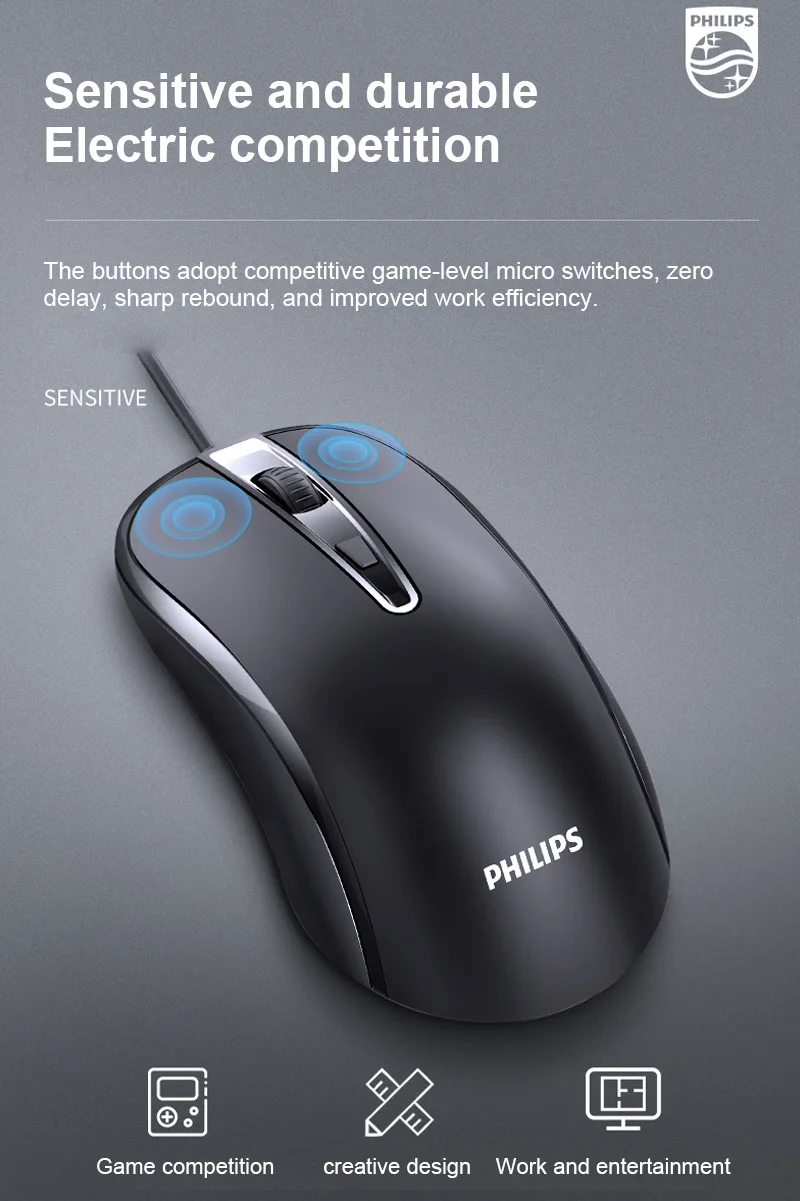 Проводная игровая мышь трехскоростная оптическая Бесшумная USB с 3 кнопками для