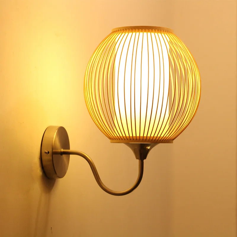 

Handmade Bamboo Wall Lamp Sconce Japanese Style Doorway Foyer Porch Loft Restaurant Hotel Bedside Bedroom Original Wood Light
