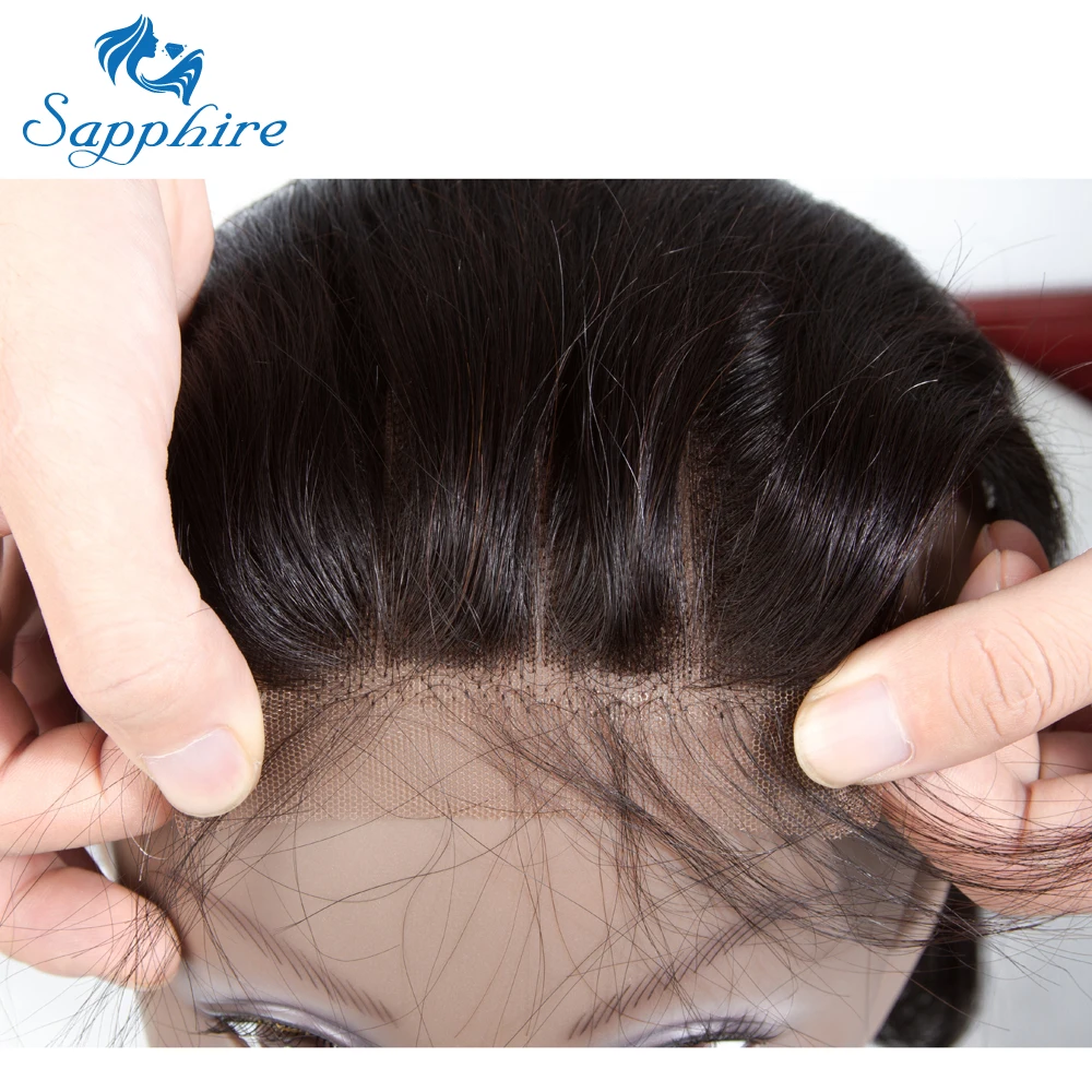 Прямые пряди из натуральных волос с сапфиром 3 закрытием бразильские плетением