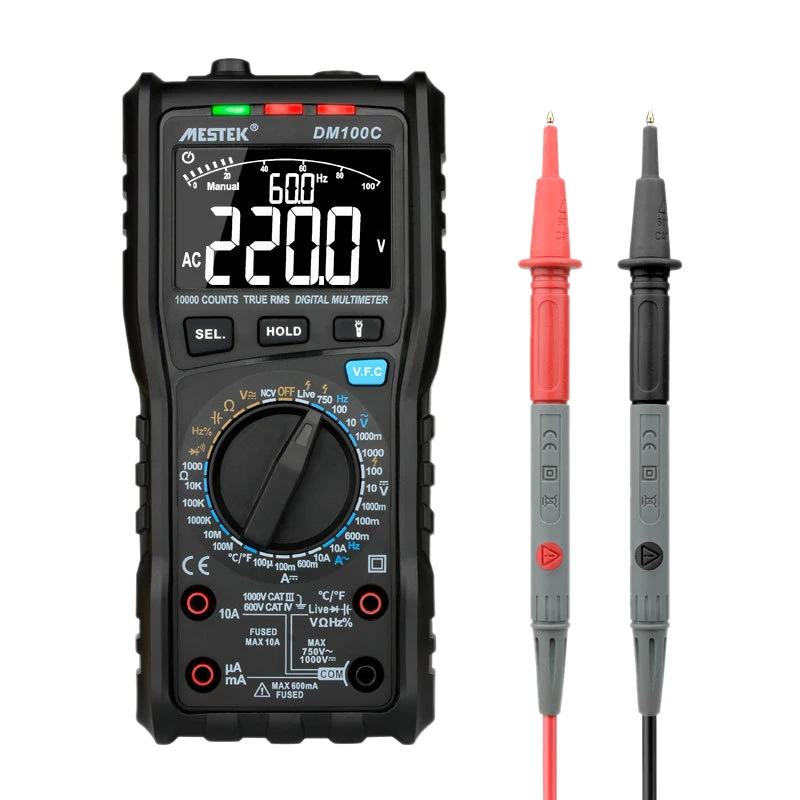 

MESTEK DM100C True-RMS Digital Multimeter Button 10000 Count with Analog Bar Graph AC/DC Voltage Ammeter Current Ohm Manual/Auto