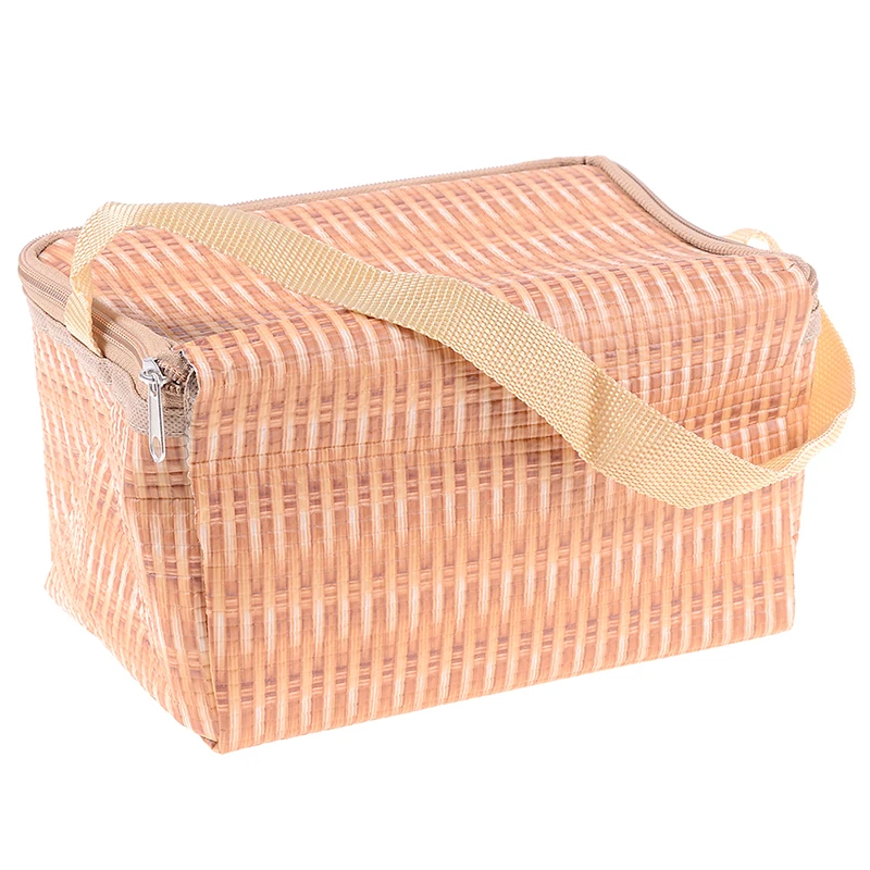 

1PCS Portable Imitation Rattan Lunch Bag Picnic Container Storage Bag Pouch Waterproof Insulated Thermal Cooler Lunch Box