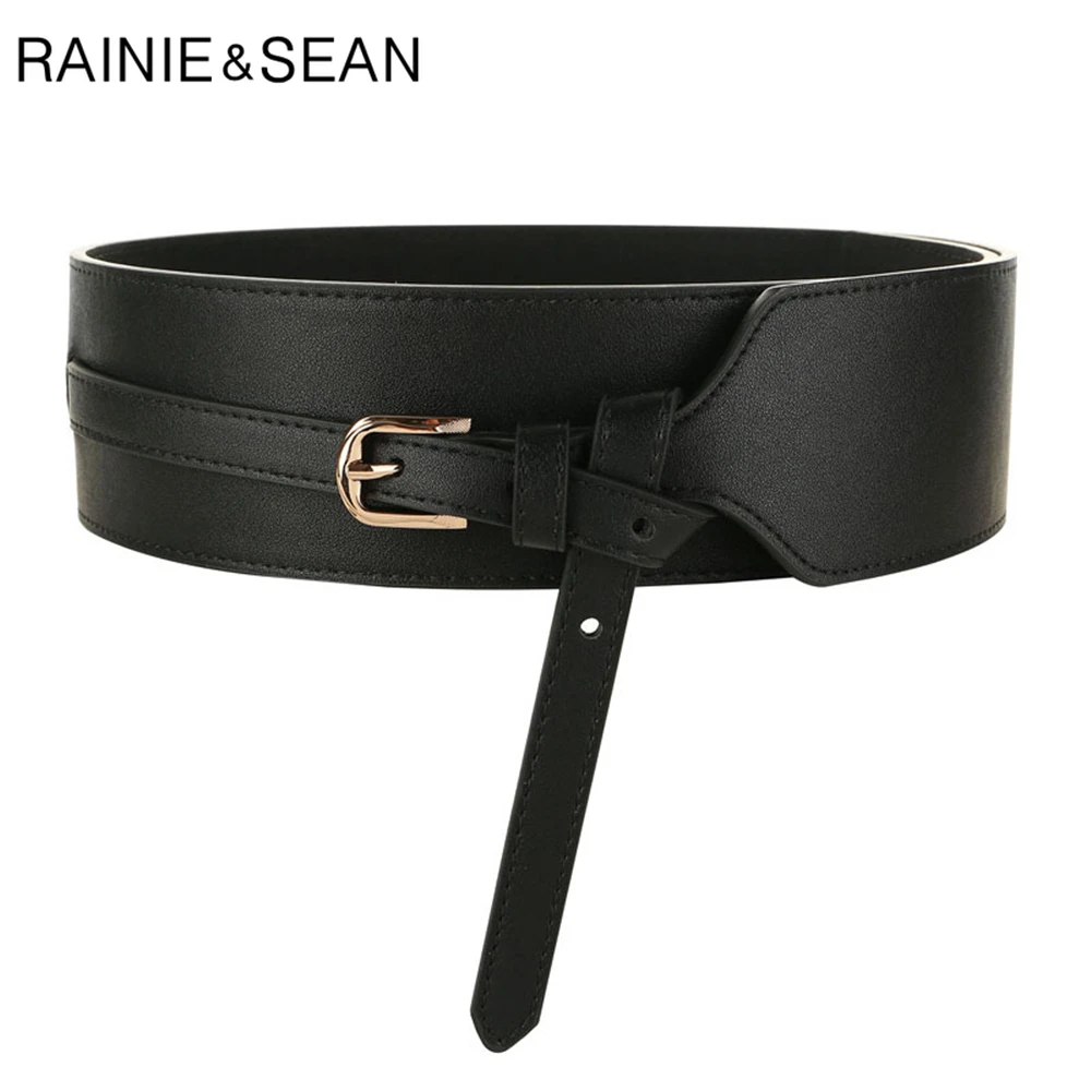 RAINIE SEAN Wide Belt Black Cummerbunds for Women Faux Leather Vintage Women Belt for Dresses Corsets