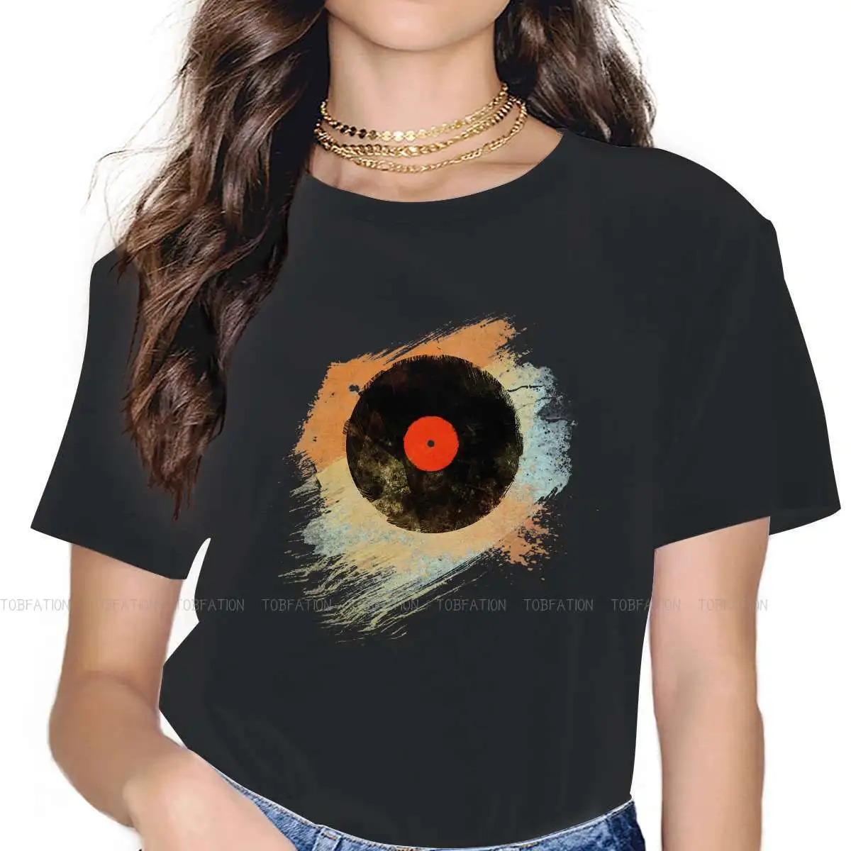 

Vinyl Record Retro Modern Newest TShirts Music Art Woman Harajuku Tops T Shirt O Neck Big Size