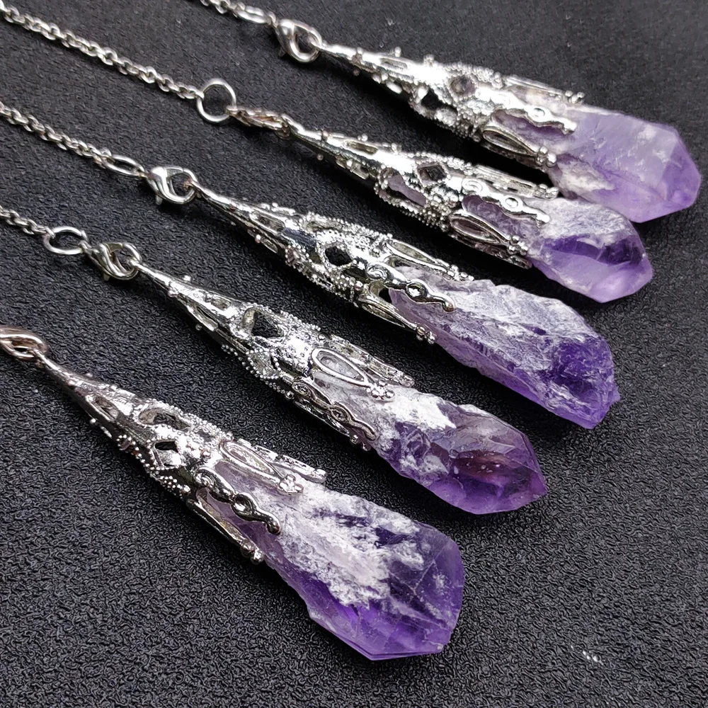 

Natural purple Crystal Irregular Pendulum Necklace Irregular Amethystss Cluster Rough Stone Pendant Energy Healing Stone