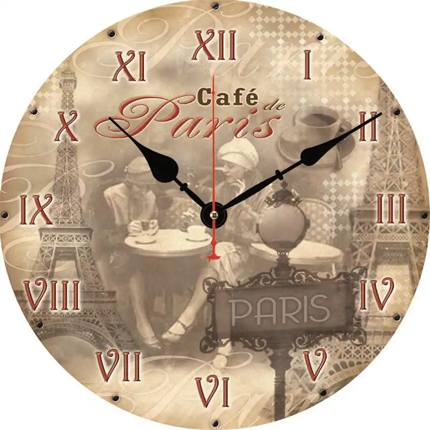 Women Clock H Парижская башня настенные часы, настенные часы Бесшумный ход, круглые Настенные часы, потертые ретро дома для декора кухни, duvar saati - Цвет: Women Clock H