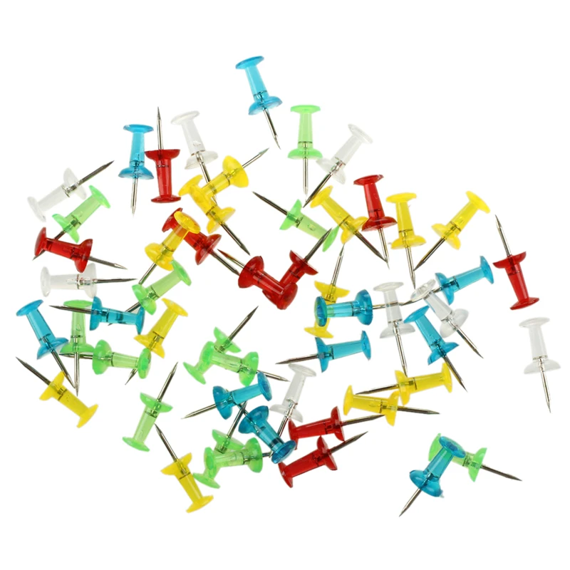 

50 Pcs Home 5 Colors Plastic Top Stationery Map Push Pins Tacks