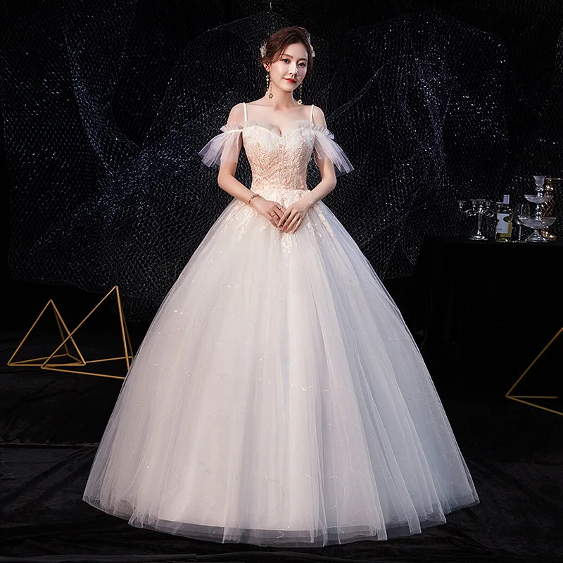 2021 Новое свадебное платье Vestido De Noiva сексуальное на тонких бретелях с кружевной