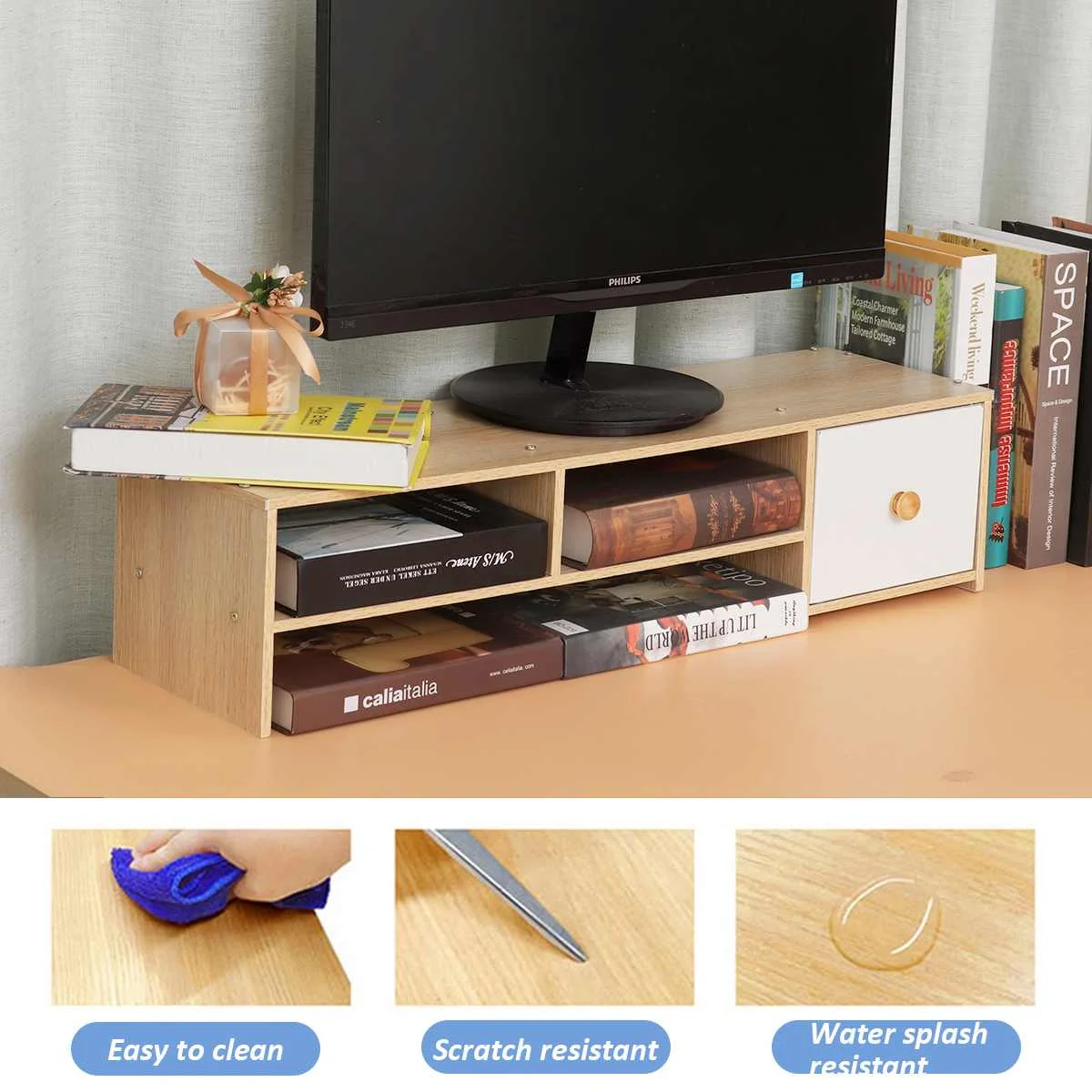 Настольная подставка для телевизора компьютерного монитора полка органайзер