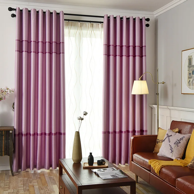 

Modern Striped Curtains for Bedroom Living Room Window Grommet Purple French Window Curtain