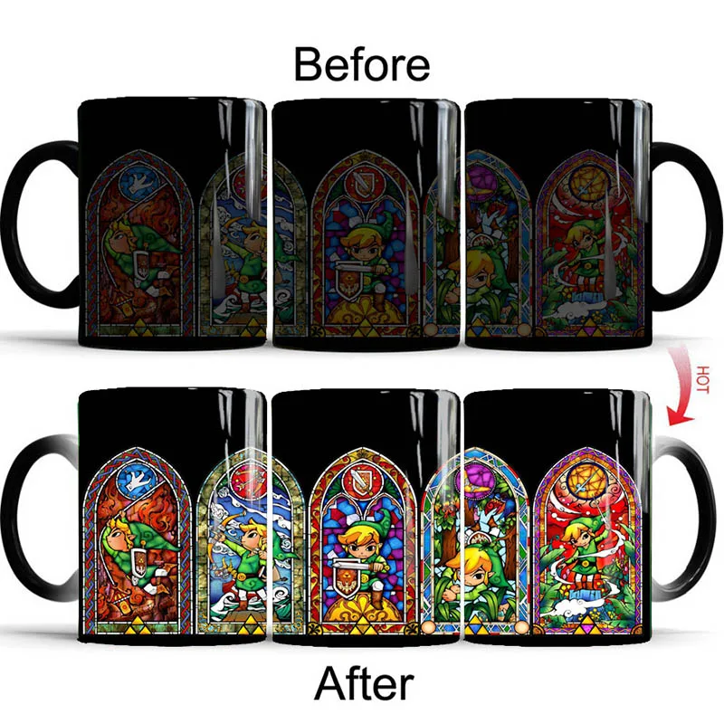 Кофейная кружка Zelda для игры, кружка для мальчика, меняющая цвет, 350 мл, волшебная керамическая кружка для чая, чая, молока, чая, новинка, подарок для друзей