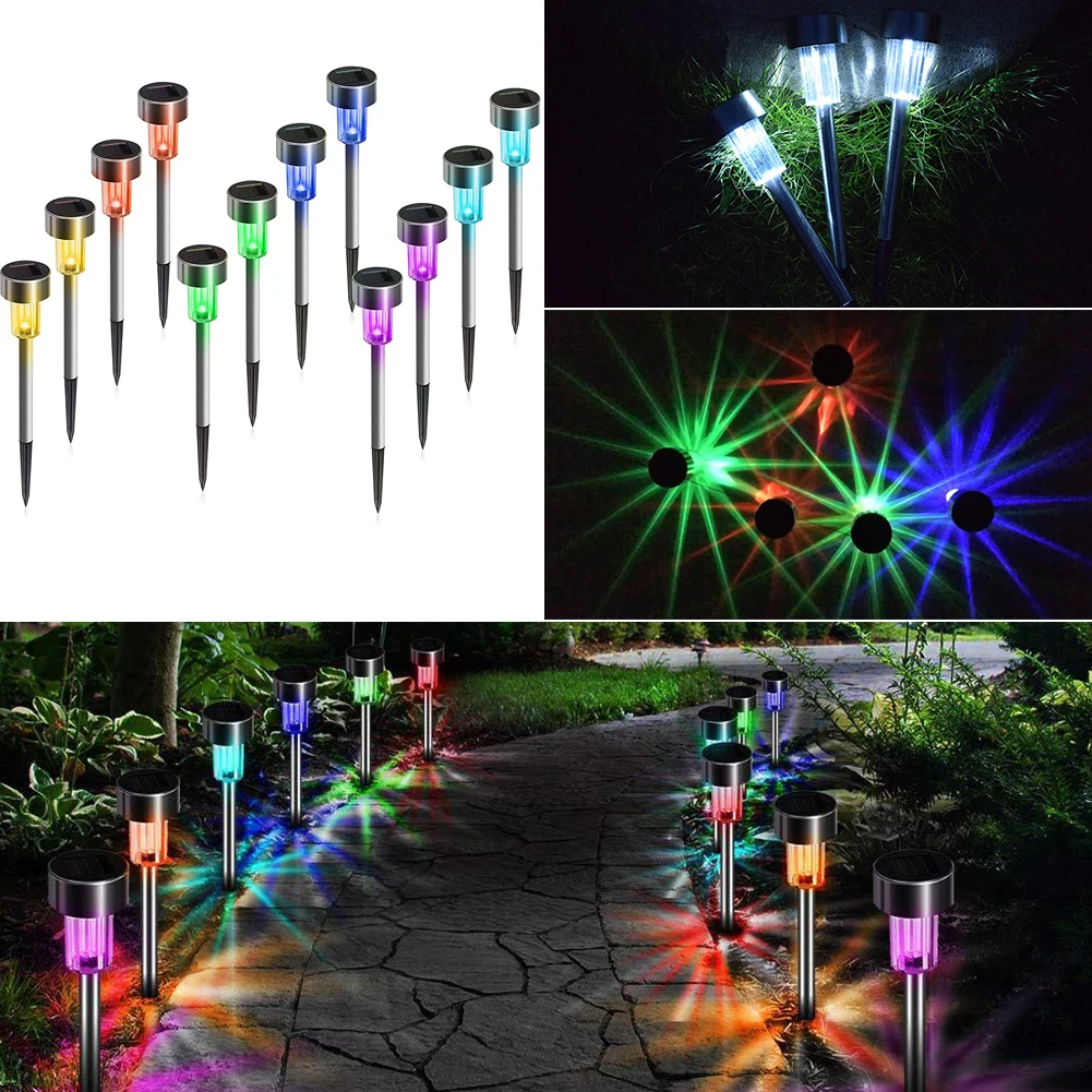 

1Pack Multicolor Waterproof Solar Garden Lights Stainless Steel LED Landscape Pathway Light Solar Powered for Walkway Yard Lawn