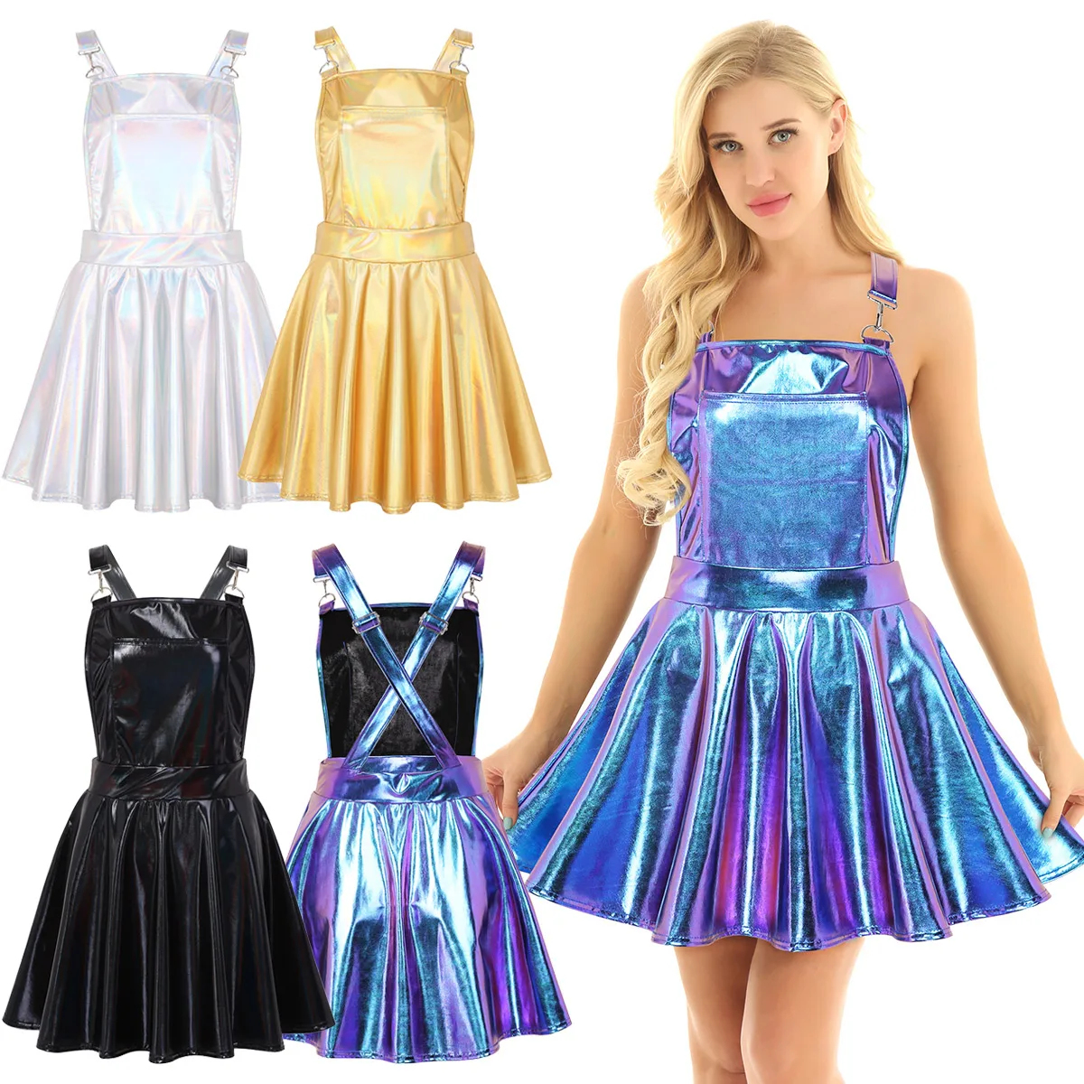 Женское блестящее металлическое голографическое регулируемое широкая подтяжка