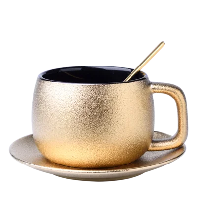 Small luxury golden ceramic coffee cup set home simple modern tea Nordic afternoon teacup saucer | Дом и сад