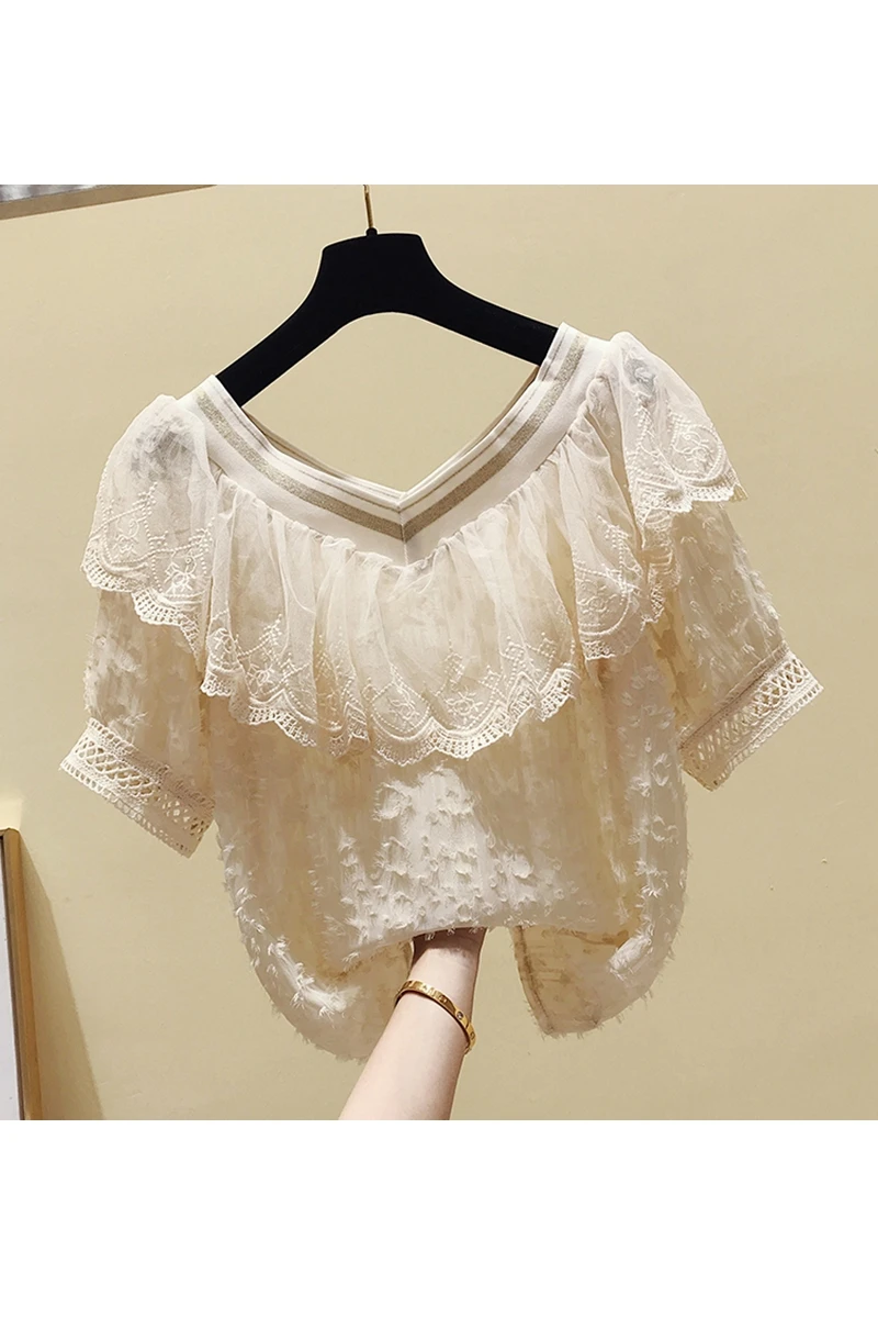 

Plus Size Women Summer Chiffon Blouse for Woman 2020 Summer New Ruffles V-neck Chiffon Shirt Elegant Sweet Ladies Top Blusas