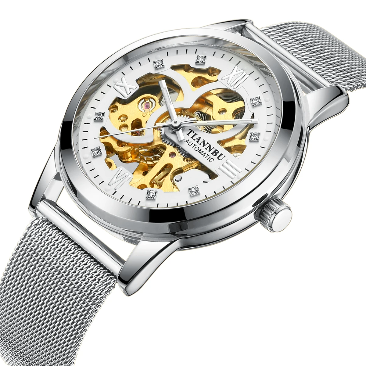 

Automatic Mechanical Watch Luminous Waterproof Diamond Inlaid Men's Watch Stainless Steel Strap