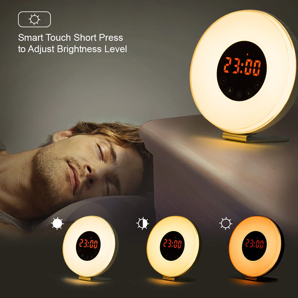 Светодиодный цифровой будильник Sunrise Wake Up 7 цветов Моделирование прикроватная