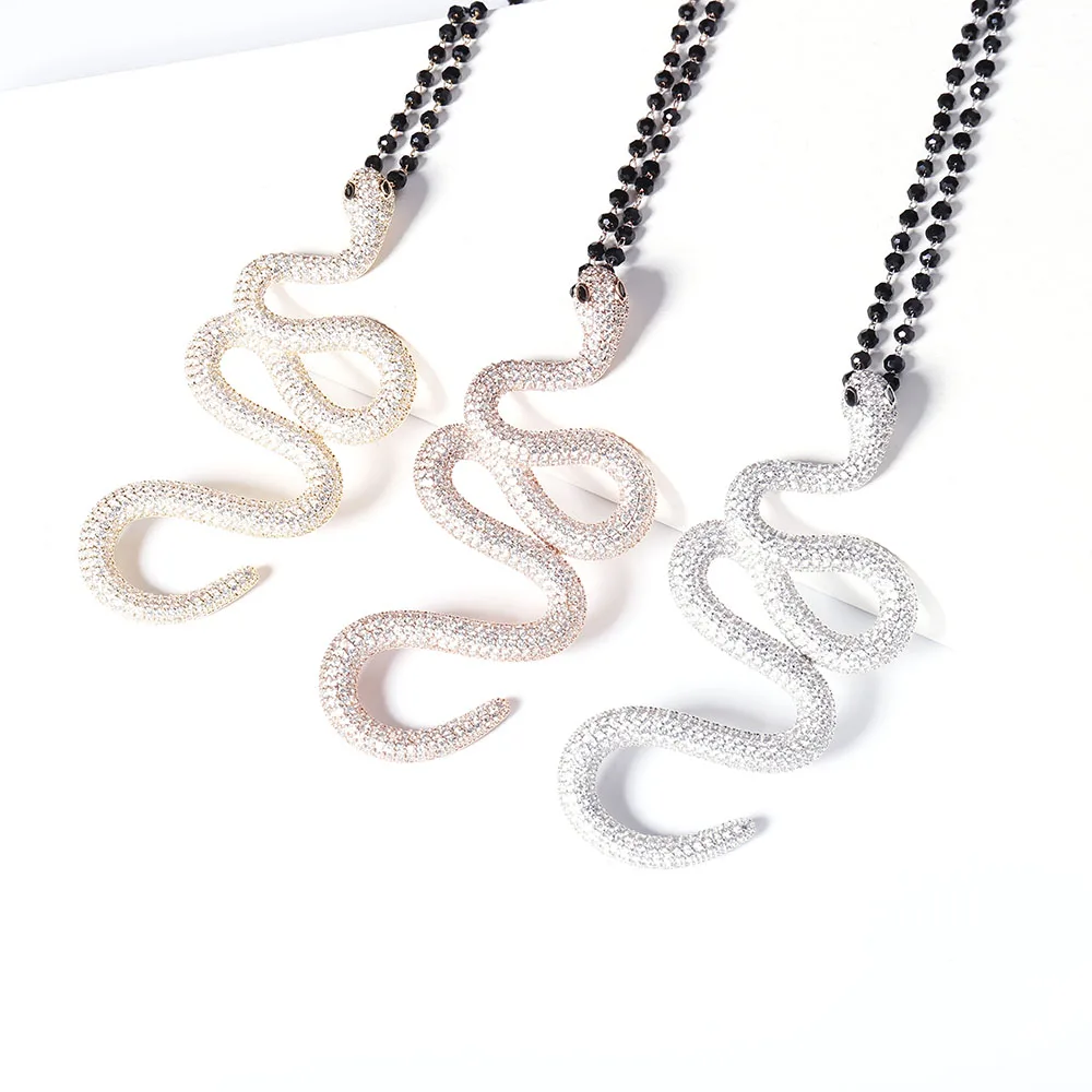 

Luxury CZ Zircon Snake Pendant Necklaces for Women Thin Beads Chain Bohemia Jewelry Female Necklace Wedding Party Gifts 2020