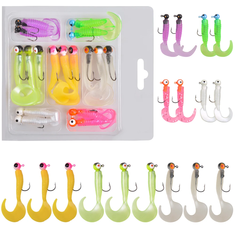 

17Pcs Fishing Lures Baits Tackle Including Soft Plastic Worms Bait Jigs Head Hooks For Pike Bass Trout Crankbait Accessories