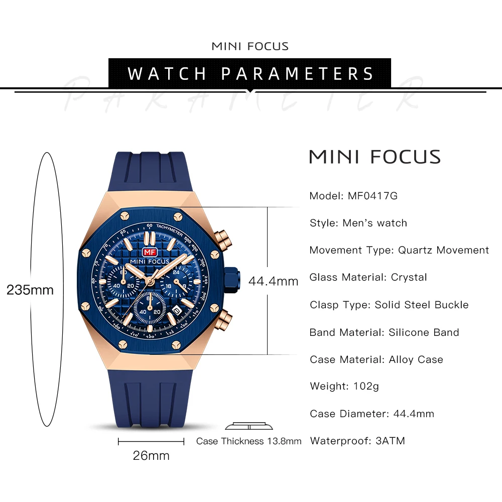 Мужские деловые часы MINI FOCUS мужские кварцевые наручные цифровые водонепрон -