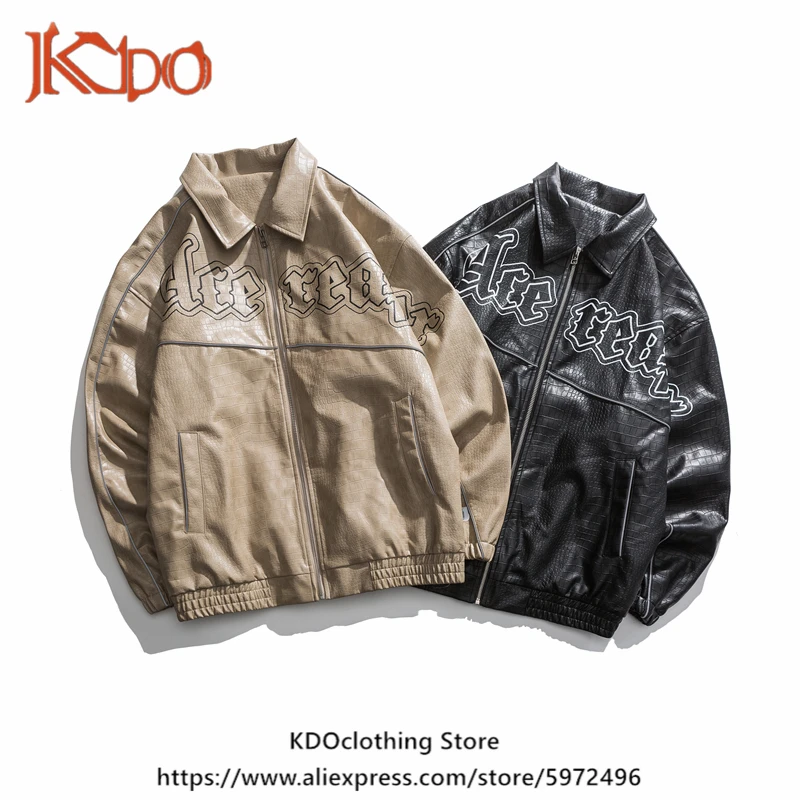 

PU Leather Jacket Men's Coat Street Style Spring and Autumn Fashion Handsome Long-Sleeved Tops Oversized Clothes Black Plus 5XL