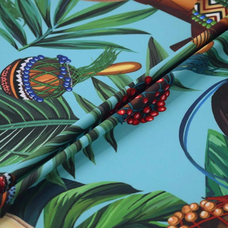 Зеленое озеро Талия барабан печати стрейч беспорядок ткань для атласного платья