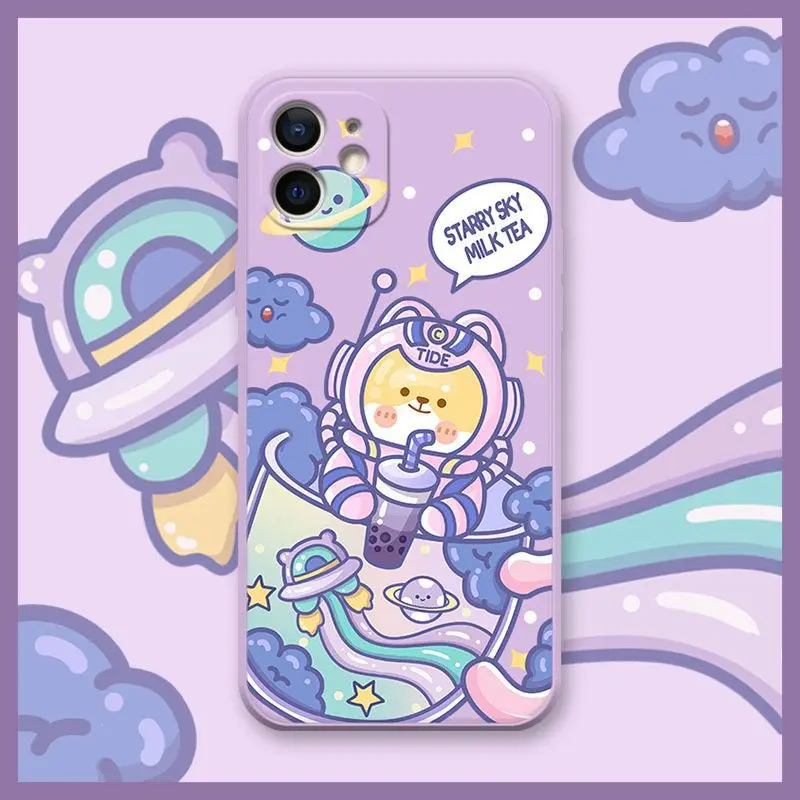

Cute Cartoon Planet Shiba Inu Phone Cases for Iphone 11 Pro Max 12 Pro Mini XR XS 8 X 7 Plus Astronaut Dog Soft Silicone Cover