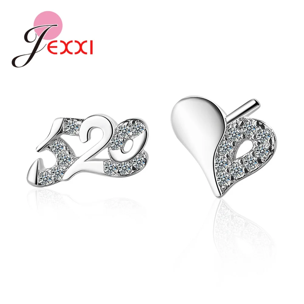 Женские серьги гвоздики из стерлингового серебра 925 пробы в форме сердца с