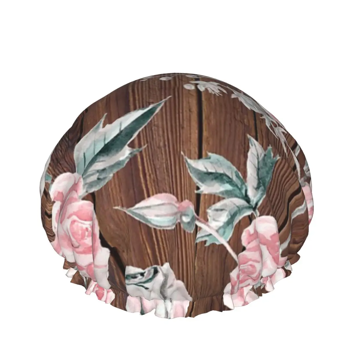 

Pink Floral Country Rustic Brown Barn Wood Double waterproof shower caps Customized shower cap hair care drying accessories