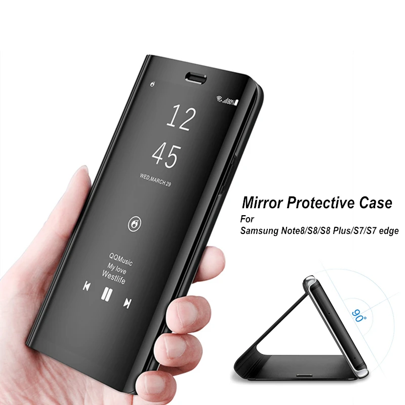 Умный прозрачный зеркальный флип чехол для Samsung A3 A5 A7 A8 A9 J3 J5 J7 Galaxy S9 S8 Plus S7 S6 Edge Note 9 8