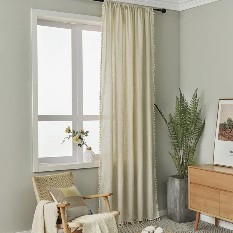 

Mcao Boho Curtain Modern Farmhouse Cotton Linen Embroidery Tassel Window Semi-Blackout Drape for Bedroom LivingRoom Decor TJ3660