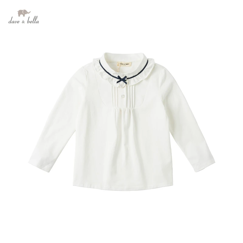 

DBM16938-K dave bella spring 5Y-13Y kids girls clothes children fashion bow solid ruched T-shirt girls high quality fashion tees