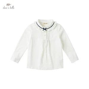 DBM16938-K г., dave bella, весенняя, От 5 до 13 лет, детская, для девочек, модная, с бантом, однотонная, с рюшами, футболки для девочек, высокое качество, модные футболки