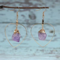 women natural stone crystal pendant drop dangle earring exaggeration big love heart statement hoop earring gold earring hoops