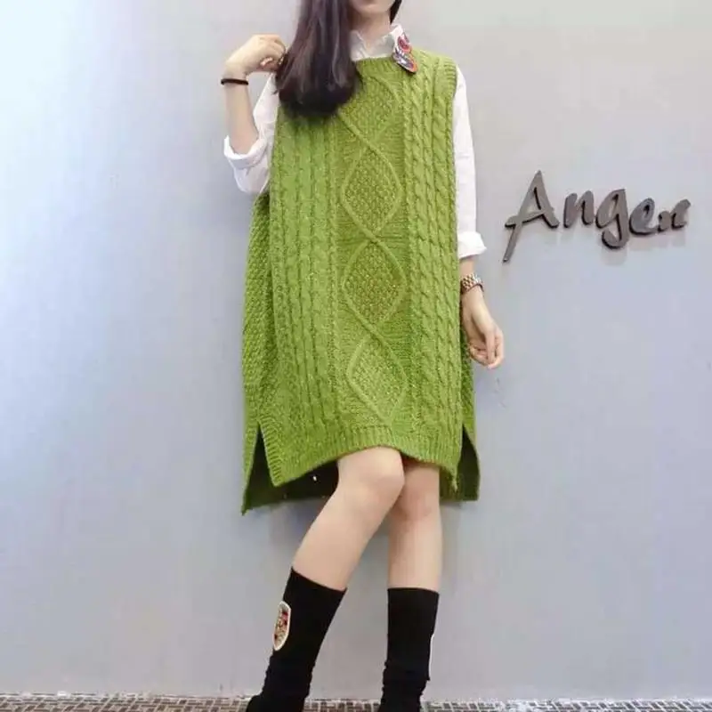 Женское повседневное прямое Платье Свитер оверсайз без рукавов сезон осень зима