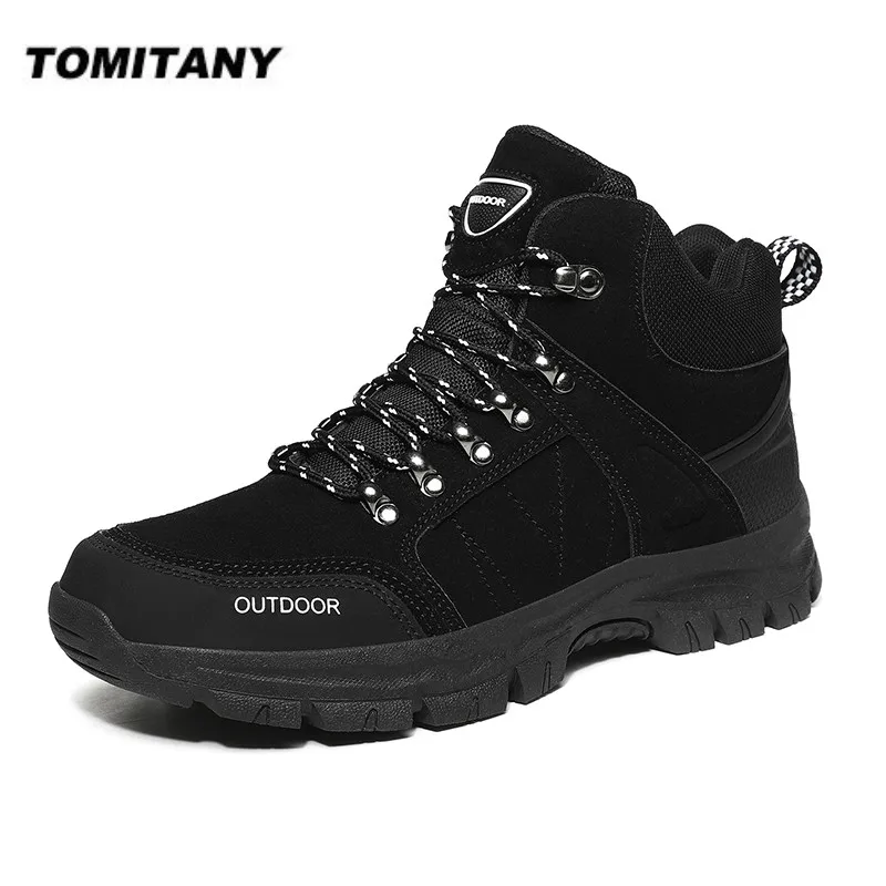 

Men Boots Spring Autumn Warm Short Plush Snow Boots Outdoor Male Hiking Ankle Boots Work Shoes Fashion Comfortable Men Sneakers