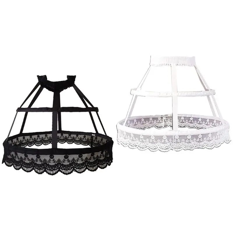 

Women Victorian Petticoat 2 Hoops Crinoline Lolita Fishbone Hollow Bird Cage Skirt Embroidery Floral Lace Underskirt