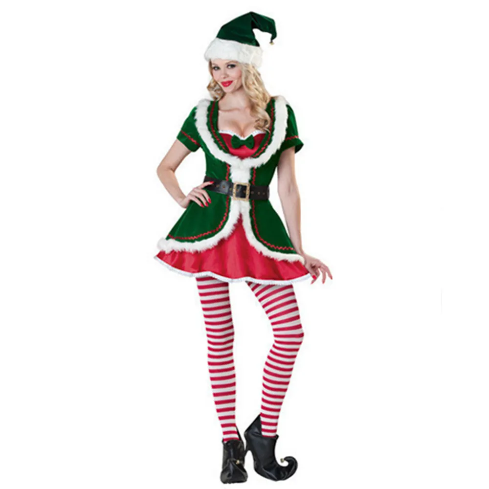 Новый женский сексуальный Рождественский костюм для взрослых зеленая