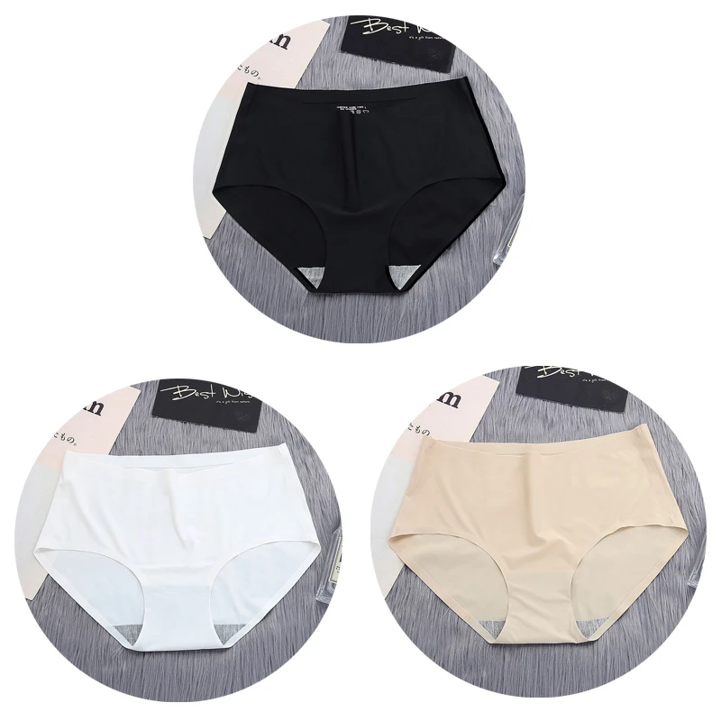NK50-BK-W-KH-3PCS OLN женские трусики бесшовные, сексуальные стринги ледяные шелковистые Нижнее белье Женские одноцветные модные трусы со средней талией Горячая Распродажа - Цвет: NK50-BK-W-KH-3PCS