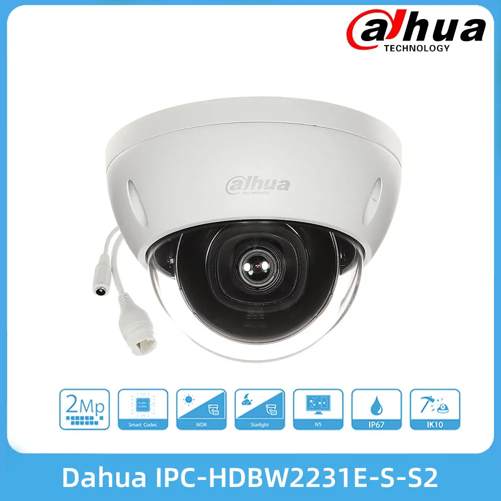 

Dahua IPC-HDBW2231E-S-S2 2MP Lite IR Fixed-focal Dome Network Camera 2.8 3.6mm Fixed Lens IR IP67 IK10 PoE 256GB SD Card Support