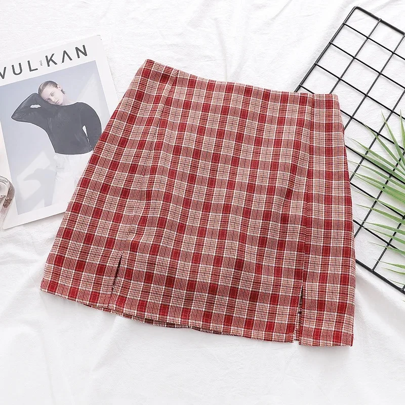 

Skirts Womens Skirt Summer New European and American Street Style Plaid High Waist Slimming Skirt Sheath Tight Skirt for Women