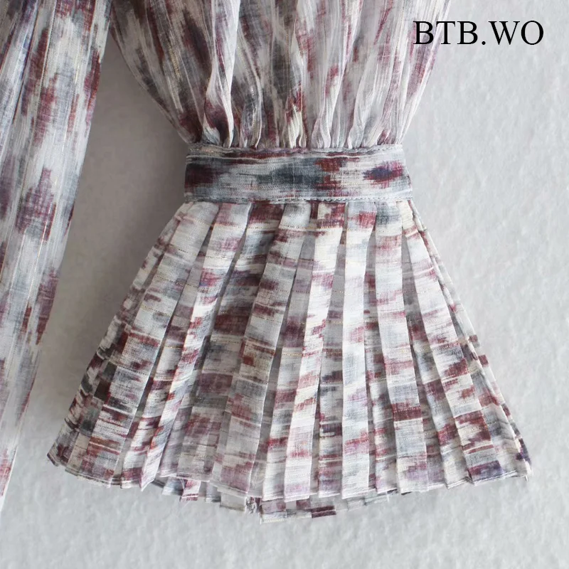 

BTB.WO Za Dress Women 2021 Vintage Stand Collar Totem Flower Print Casual Midi Dress Female Chic Dresses Vestidos Mujer