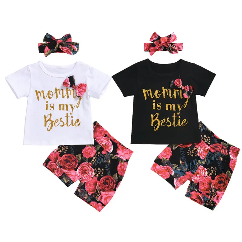 

Pudcoco 3PCS Toddler Kid Baby Girls Clothes Set 2020 New Bowknot Tops Floral Shorts Pants Headband Outfits