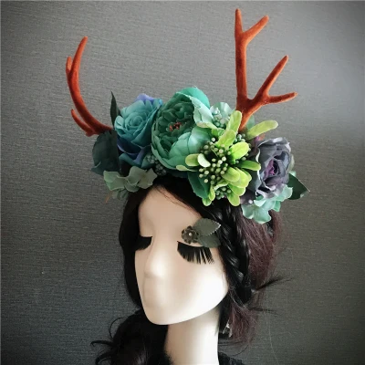 Handmade Headwear Женский головной убор для костюмированной вечеринки, лента, цветок, олень, роскошный китайский национальный древний Свадебный костюм невесты, головной убор, аксессуары для волос - Цвет: Handmade Headwear