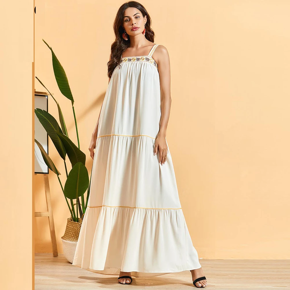 

2020 Summer Women Long Dress Spaghetti Strap Loose Plus Size Sexy Backless Sundress Beach Holiday Square Collar Sleeveless New