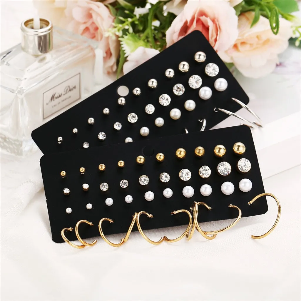 Женские круглые серьги кольца из сплава с искусственным жемчугом 20 пар в