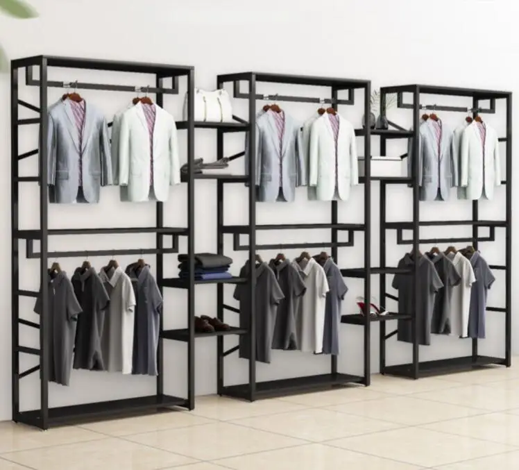 

Clothing store display rack Floor-to-ceiling double coat hangers For men's and women's clothing store display cabinets Iron clot