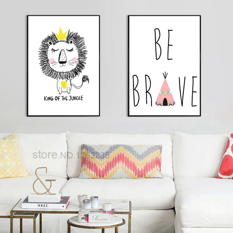 Мультфильм питомник супергерой панда лев ребенок стены искусства холст картина