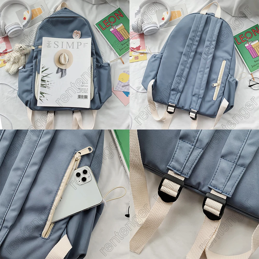 

Trendy Women Cute Backpack Nylon Female Harajuku School Bag College Book Lady Badge Backpack Kawaii Fashion Girl Bag Student New