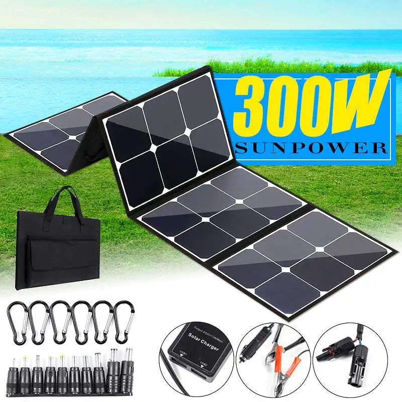 300W Портативный Панели солнечные 18V складной Водонепроницаемый Зарядное устройство Мощность банка для телефона Батарея USB Порты и разъёмы для использования вне помещений