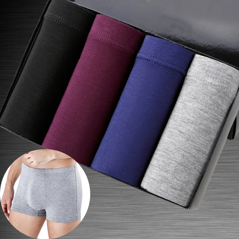 Men's Underpants 4pcs Set Bamboo Fiber Boxershorts Man Breathable Panties Lounge Home Sleep Boxer Underwear Male Couples Shorts